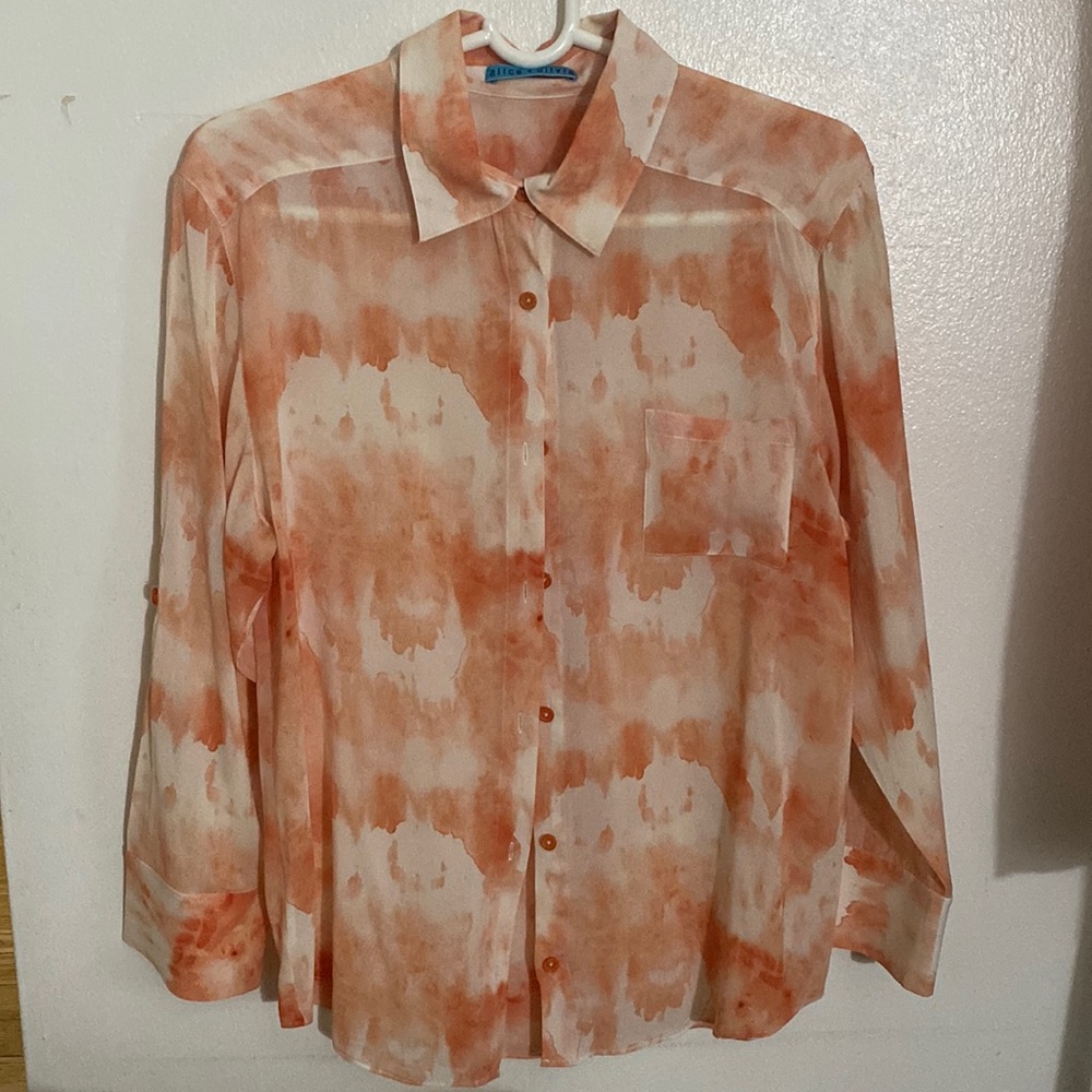 Alice + Olivia Peach Watercolor Silk Blouse
